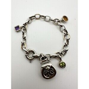 925 Sterling Silver 18k Gold Gemstone Bracelet Amethyst Citrine Peridot 7.5”